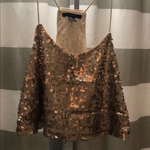 Cropped Tank Top Gold Sequin